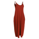 Maxbell Women Sleeveless V Neck Loose Beach Tank Maxi Dress with Pockets Orange L