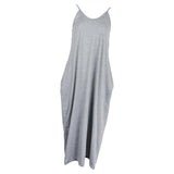 Women Sleeveless V Neck Loose Beach Tank Maxi Dress with Pockets Gray L