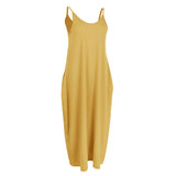 Maxbell Women Sleeveless V Neck Loose Beach Tank Maxi Dress with Pockets Yellow L