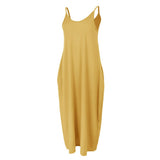 Maxbell Women Sleeveless V Neck Loose Beach Tank Maxi Dress with Pockets Yellow L