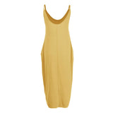 Maxbell Women Sleeveless V Neck Loose Beach Tank Maxi Dress with Pockets Yellow L