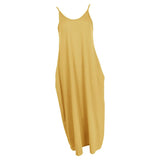 Maxbell Women Sleeveless V Neck Loose Beach Tank Maxi Dress with Pockets Yellow L