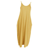 Maxbell Women Sleeveless V Neck Loose Beach Tank Maxi Dress with Pockets Yellow L