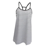 Maxbell Lady Summer Sleeveless Stripe Loose Mini Dress Beach Party Sundress M White
