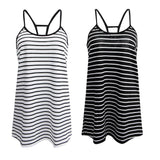Maxbell Lady Summer Sleeveless Stripe Loose Mini Dress Beach Party Sundress M White