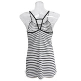 Maxbell Lady Summer Sleeveless Stripe Loose Mini Dress Beach Party Sundress M White