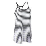 Maxbell Lady Summer Sleeveless Stripe Loose Mini Dress Beach Party Sundress M White