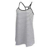 Maxbell Lady Summer Sleeveless Stripe Loose Mini Dress Beach Party Sundress M White