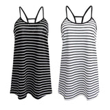 Maxbell Lady Summer Sleeveless Stripe Loose Mini Dress Beach Party Sundress M White