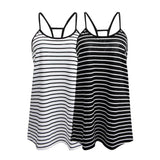 Maxbell Lady Summer Sleeveless Stripe Loose Mini Dress Beach Party Sundress M White
