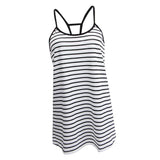 Maxbell Lady Summer Sleeveless Stripe Loose Mini Dress Beach Party Sundress M White