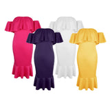 Maxbell Sexy Off the Shoulder Ruffle Bodycon Dress Mermaid Midi Dress L Rose