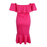 Maxbell Sexy Off the Shoulder Ruffle Bodycon Dress Mermaid Midi Dress L Rose