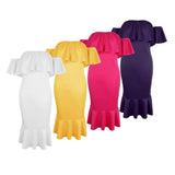 Maxbell Sexy Off the Shoulder Ruffle Bodycon Dress Mermaid Midi Dress L Rose