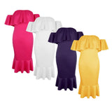 Maxbell Sexy Off the Shoulder Ruffle Bodycon Dress Mermaid Midi Dress L Rose