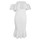 Maxbell Sexy Off the Shoulder Ruffle Bodycon Dress Mermaid Midi Dress M White