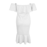 Maxbell Sexy Off the Shoulder Ruffle Bodycon Dress Mermaid Midi Dress M White