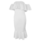Maxbell Sexy Off the Shoulder Ruffle Bodycon Dress Mermaid Midi Dress M White