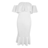 Maxbell Sexy Off the Shoulder Ruffle Bodycon Dress Mermaid Midi Dress M White