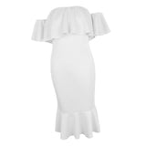 Maxbell Sexy Off the Shoulder Ruffle Bodycon Dress Mermaid Midi Dress L White
