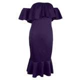 Maxbell Sexy Off the Shoulder Ruffle Bodycon Dress Mermaid Midi Dress S Purple