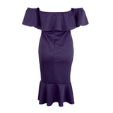 Maxbell Sexy Off the Shoulder Ruffle Bodycon Dress Mermaid Midi Dress S Purple