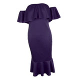 Maxbell Sexy Off the Shoulder Ruffle Bodycon Dress Mermaid Midi Dress S Purple