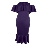 Maxbell Sexy Off the Shoulder Ruffle Bodycon Dress Mermaid Midi Dress S Purple