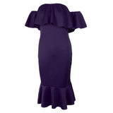 Maxbell Sexy Off the Shoulder Ruffle Bodycon Dress Mermaid Midi Dress XL Purple