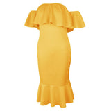 Maxbell Sexy Off the Shoulder Ruffle Bodycon Dress Mermaid Midi Dress M Yellow