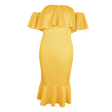 Maxbell Sexy Off the Shoulder Ruffle Bodycon Dress Mermaid Midi Dress M Yellow