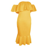 Maxbell Sexy Off the Shoulder Ruffle Bodycon Dress Mermaid Midi Dress L Yellow