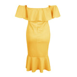 Maxbell Sexy Off the Shoulder Ruffle Bodycon Dress Mermaid Midi Dress L Yellow