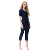 Maxbell Muslim Women Swimwear Swimsuit Short Sleeve Islamic Beachwear Burkini 2XL Navy Blue
