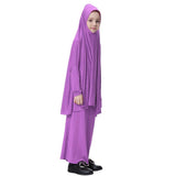 Maxbell Girl Muslim Islamic Long Sleeve Two-Piece Prayer Dress Abaya Light Purple XL