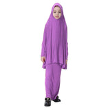 Maxbell Girl Muslim Islamic Long Sleeve Two-Piece Prayer Dress Abaya Light Purple XL