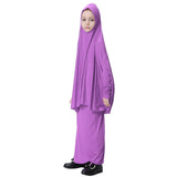 Maxbell Girl Muslim Islamic Long Sleeve Two-Piece Prayer Dress Abaya Light Purple XL