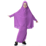 Maxbell Girl Muslim Islamic Long Sleeve Two-Piece Prayer Dress Abaya Light Purple XL