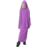 Maxbell Girl Muslim Islamic Long Sleeve Two-Piece Prayer Dress Abaya Light Purple XL