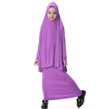 Maxbell Girl Muslim Islamic Long Sleeve Two-Piece Prayer Dress Abaya Light Purple XL