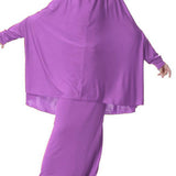 Maxbell Girl Muslim Islamic Long Sleeve Two-Piece Prayer Dress Abaya Light Purple XL