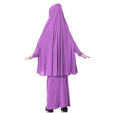 Maxbell Girl Muslim Islamic Long Sleeve Two-Piece Prayer Dress Abaya Light Purple XL