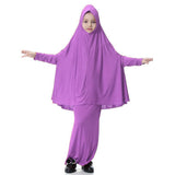 Maxbell Girl Muslim Islamic Long Sleeve Two-Piece Prayer Dress Abaya Light Purple XL
