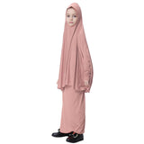 Maxbell Girl Muslim Islamic Long Sleeve Two-Piece Prayer Dress Abaya Dark Pink L
