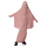 Maxbell Girl Muslim Islamic Long Sleeve Two-Piece Prayer Dress Abaya Dark Pink L