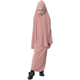 Maxbell Girl Muslim Islamic Long Sleeve Two-Piece Prayer Dress Abaya Dark Pink L
