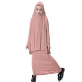 Maxbell Girl Muslim Islamic Long Sleeve Two-Piece Prayer Dress Abaya Dark Pink L