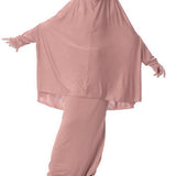Maxbell Girl Muslim Islamic Long Sleeve Two-Piece Prayer Dress Abaya Dark Pink L