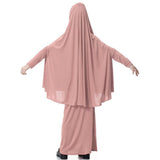 Maxbell Girl Muslim Islamic Long Sleeve Two-Piece Prayer Dress Abaya Dark Pink L