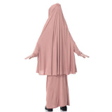 Maxbell Girl Muslim Islamic Long Sleeve Two-Piece Prayer Dress Abaya Dark Pink L
